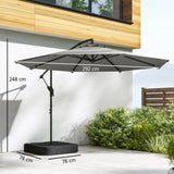 Outsunny 3 m Garden Cantilever Parasol with Cross Base, Sandbag, 360 Rotating Overhanging Banana Umbrella, Grey