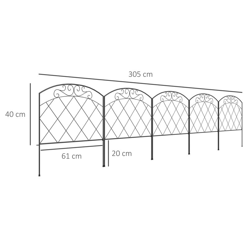 Outsunny 3m Decorative Metal Garden Fence - Diamond and Swirl Pattern