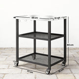 Outsunny Outdoor Grill Cart with Stainless Steel Tabletop, 3-Tier Pizza Oven Stand with Adjustable Shelf, Hooks, Wheels, Black