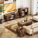 HOMCOM Coffee Table with Storage, Living Room Table with Slatted Tambour Sliding Doors and Foot Pads, Rectangular Coffee Table with Elevated Base for Living Room, Rustic Brown