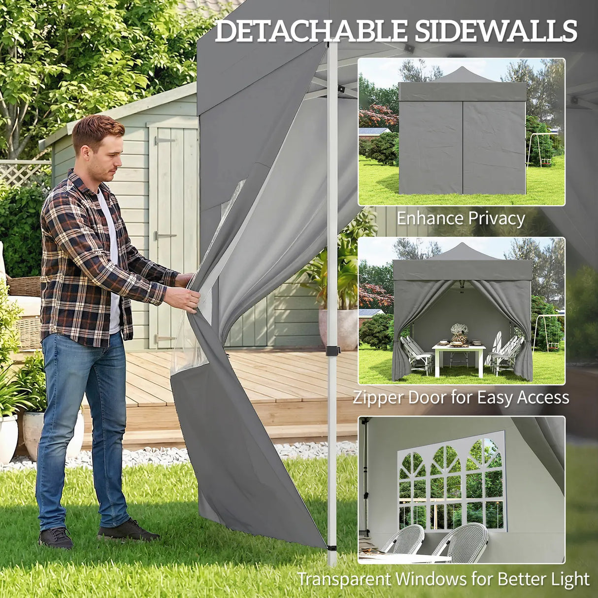 Outsunny 3 x 3 m Pop Up Gazebo with Sidewalls, UPF50+ Heavy Duty Garden Party Tent Marquee with Wheeled Carry Bag, Dark Grey