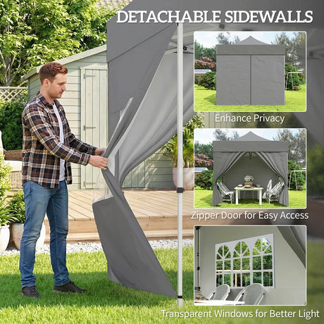 Outsunny 3 x 3 m Pop Up Gazebo with Sidewalls, UPF50+ Heavy Duty Garden Party Tent Marquee with Wheeled Carry Bag, Dark Grey