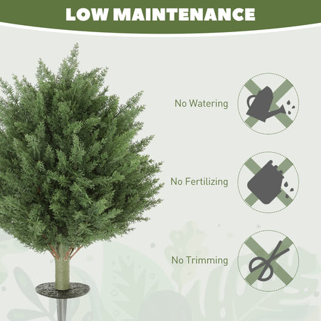 HOMCOM 60 cm Artificial Cypress Tree with Ground Stake, Set of 2 Artificial Plants for Indoor & Outdoor, UV Resistant, Green