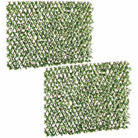 Outsunny 2pc Expanding Garden Trellis, 2 x 1m Faux Decorative Privacy Fence with Artificial Leaves, Privacy Screen Greenery Walls for Garden Balcony, Eucalyptus Leaves