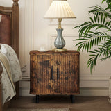 HOMCOM Bedside Table, Nordic Side Table with Roller Shutter Style Sliding Doors and Metal Legs for Bedroom, Living Room, Rustic Brown