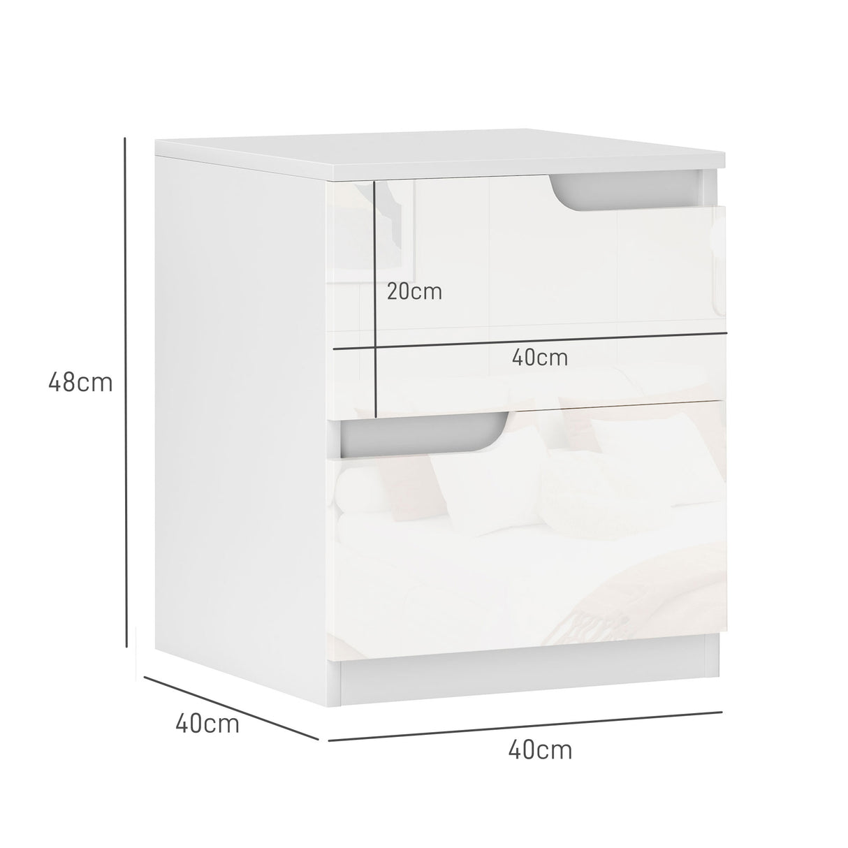 HOMCOM High Gloss Bedside Table Set of 2 - White