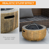 Outsunny Outdoor Fire Pit, 61.5 cm Metal Wood Burning Fireplace with Spark Cover, Poker, Woodgrain Design