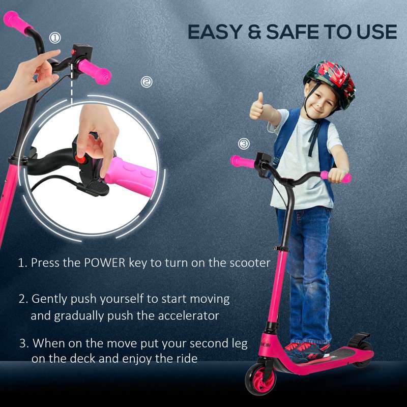 HOMCOM Electric Scooter, 120W Motor E-Scooter, Adjustable Height, Rear Brake for Ages 6+ Years - Pink