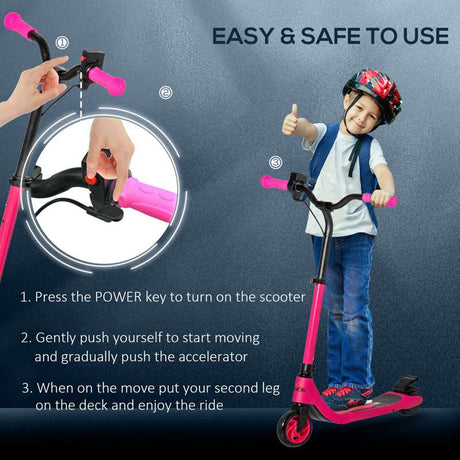 HOMCOM Electric Scooter, 120W Motor E-Scooter, Adjustable Height, Rear Brake for Ages 6+ Years - Pink