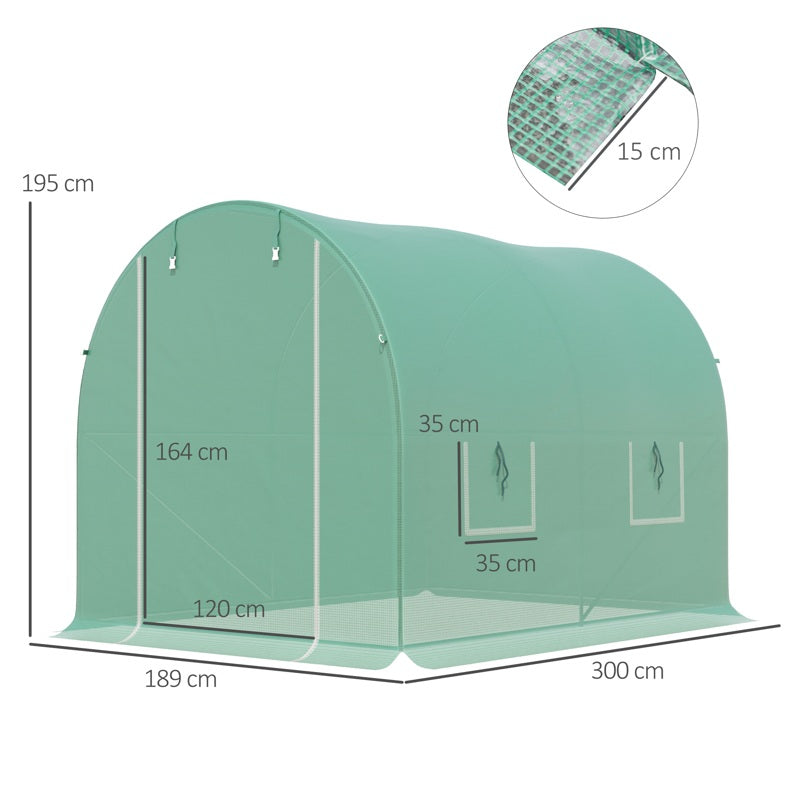 Outsunny 3L x 2W x 2H M Greenhouse  Walk-in Polytunnel Outdoor Garden Flower Vegetable Planter 25mm Diameter Galvanised Steel Frame w/ Zipped Door