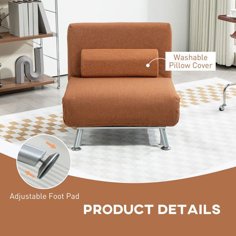 HOMCOM Single Linen-Feel Sleeper Chair - Coffee