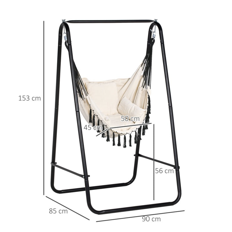 Outsunny Hammock Chair with Stand, Hammock Swing Chair with Cushion, Cream White