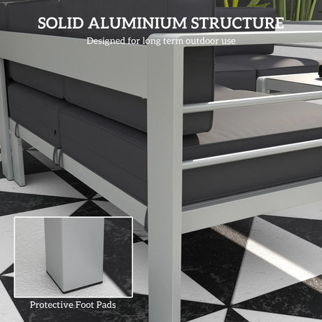 Outsunny Five-Piece Aluminium Garden Sofa Set, with Glass-Top Table - Grey