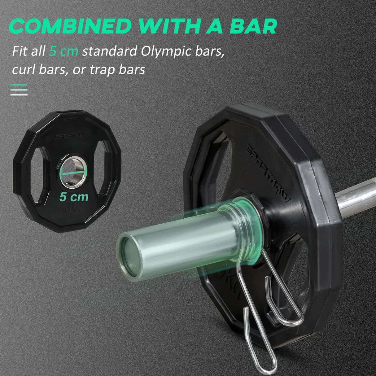 SPORTNOW Olympic Weight Plates Set, Metal and Rubber Bumper Plates Weights Discs with 2"/5cm Holes, for Home Gym Weight Lifting Strength Training, 2 x 10kg, Black