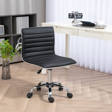 HOMCOM Adjustable Swivel Office Chair with Armless Mid-Back in PU Leather and Chrome Base - Black