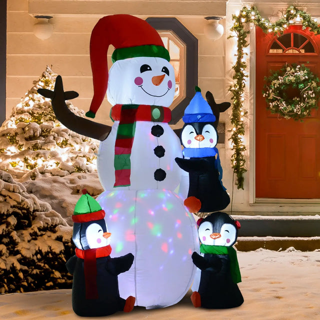 HOMCOM 6ft Inflatable Christmas Snowman with Three Penguins LED Xmas Dcor Holiday Outdoor Yard Decoration