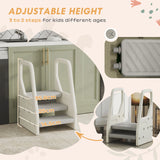 AIYAPLAY Adjustable 3 Step Toddler Tower with Handles, Non-slip Surface and Foot Pads, Grey