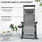 Outsunny Garden Rocking Chair Folding Recliner Outdoor Adjustable Sun Lounger Rocker Zero-Gravity Seat with Headrest Side Holder Patio Deck - Grey