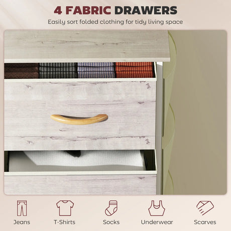 HOMCOM Chest of Four Fabric Drawers - Natural Wood Finish