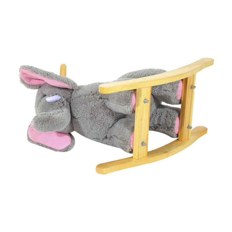 HOMCOM Kids Children Rocking Horse Plush Ride on Animal Wooden Riding Traditional Rocker Gift w/32 nursery rhymes (Grey Elephant)