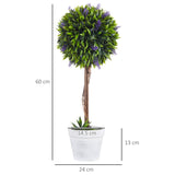 HOMCOM Set of 2 Decorative Artificial Plants Ball Trees with Lavender Flowers in Pot Fake Plants for Home Indoor Outdoor Decor, 60cm, Green