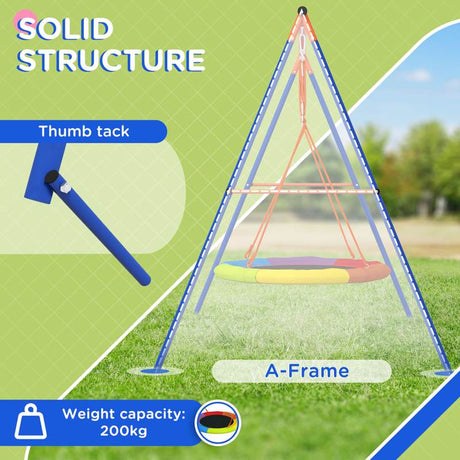 Outsunny Metal Kids Swing Set Nest Swing Seat with A-Frame Structure for Outdoor Use - Multicoloured