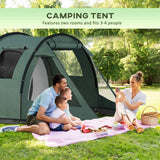 Outsunny Two Room Tunnel Tent Camping Tent for  3-4 Man with Windows, Covers, Carry Bag, for Fishing, Hiking, Sports, Green