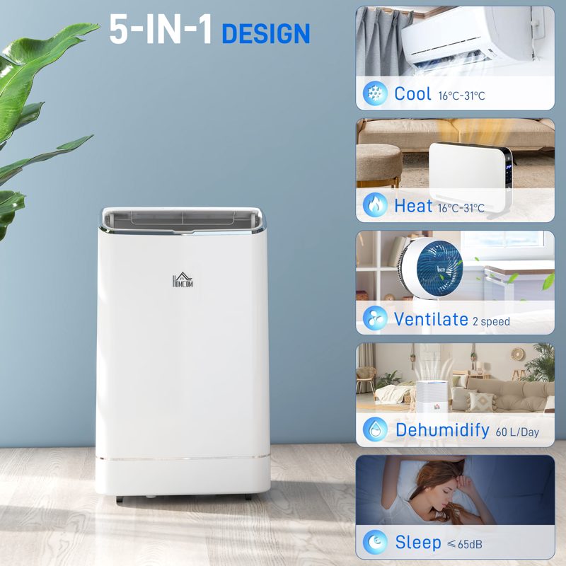 HOMCOM 14000 BTU Mobile Air Conditioner, 35m2, Smart Home WiFi, with Dehumidifier, Fan, 24H Timer, Window Kit, White
