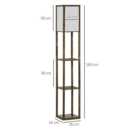 HOMCOM 3-Tier Floor Lamp, Floor Light with Storage Shelf, Reading Standing Lamp with Acrylic Shade for Living Room, Bedroom, Kitchen, Dining Room, Office, Dorm, 160cm, Brown