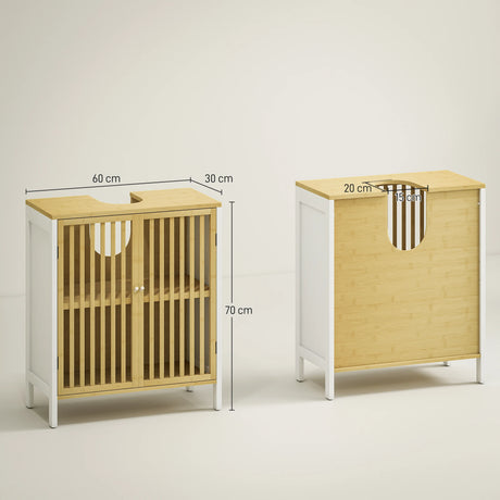 HOMCOM Bamboo-Blend Retro Cut-Out Under Sink Cabinet