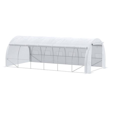 Outsunny 6 x 3 x 2 m Polytunnel Greenhouse with Roll-up Side Walls, Walk-in Grow House Tent with Steel Frame, Reinforced Cover, Zipped Door and 12 Mesh Windows for Garden, White