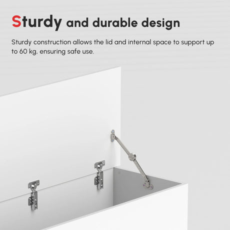 HOMCOM 113L Storage Chest, Storage Box with Flip-Top Lid and 2 Safety Hinges, Storage Trunk for Living Room, Entryway, 100 x 40 x 40 cm, White