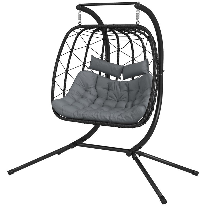 Outsunny Two-Seater Steel Frame Hanging Egg Chair - Black