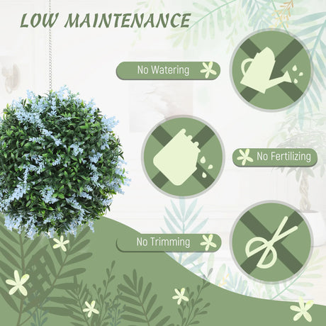 HOMCOM Set of 2 Artificial Plant Topiary Balls, UV-protected Fake Decorative Plants, Blue