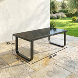 Outsunny Outdoor Garden Coffee Table, Rectangle Metal Side Table with Tempered Glass Tabletop, Adjustable Foot Pads