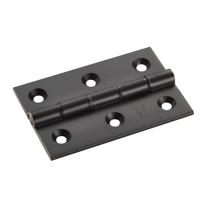 76 X 50 X 2.5MM DOUBLE PHOSPHOR BRONZE WASHERED BUTT HINGE C/W SCREWS (PAIR) - MATT BLACK - 76 x 50 x 2.5mm - PAIR