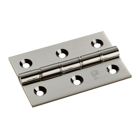 76 X 50 X 2.5MM DOUBLE PHOSPHOR BRONZE WASHERED BUTT HINGE C/W SCREWS (PAIR) - POLISHED NICKEL - 76 x 50 x 2.5mm - PAIR