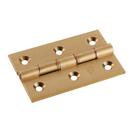 76 X 50 X 2.5MM DOUBLE PHOSPHOR BRONZE WASHERED BUTT HINGE C/W SCREWS (PAIR) - SATIN BRASS - 76 x 50 x 2.5mm - PAIR