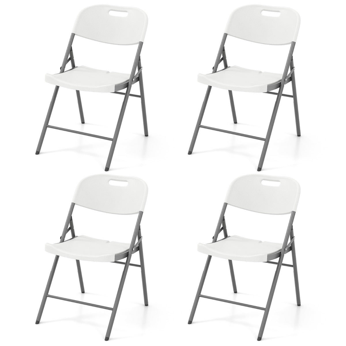 4 Pack Folding Stackable Chairs with Metal Frame and Carrying Handle-White