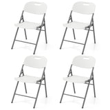 4 Pack Folding Stackable Chairs with Metal Frame and Carrying Handle-White