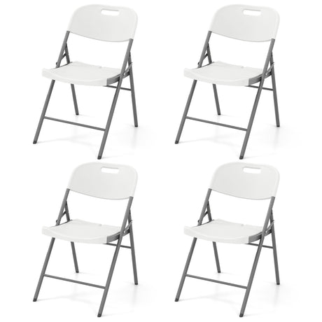 4 Pack Folding Stackable Chairs with Metal Frame and Carrying Handle-White