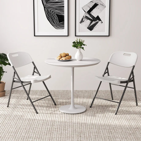 4 Pack Folding Stackable Chairs with Metal Frame and Carrying Handle-White