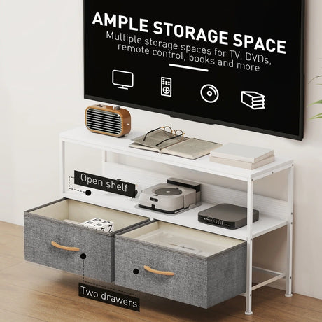 HOMCOM TV Stand Cabinet with 2 Foldable Drawers - White