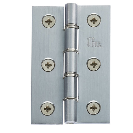 76 X 50 X 2.5MM DOUBLE STAINLESS STEEL WASHERED BUTT HINGE C/W SCREWS (PAIR) - SATIN CHROME - 76x50x2.5mm - PAIR