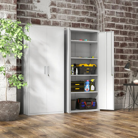 HOMCOM Metal Filing Cabinet Lockable Office Storage Cabinet with 5 Adjustable Shelf, White