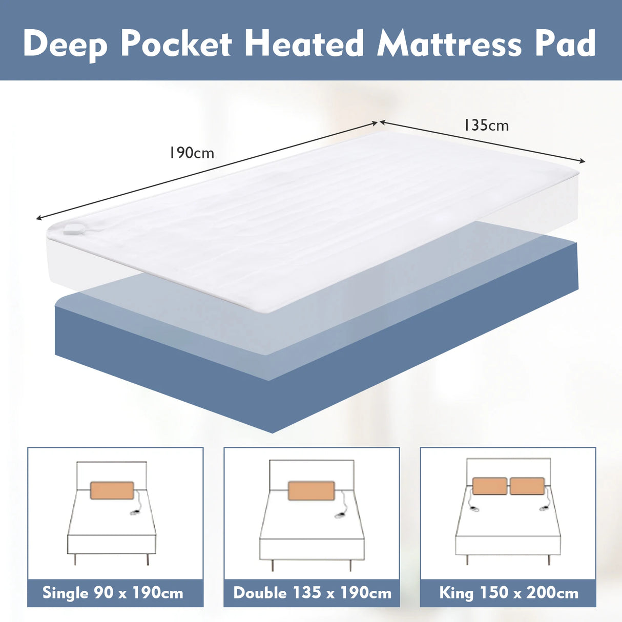 Heated Mattress Pad with 8 Temp Settings and Timing Function-M