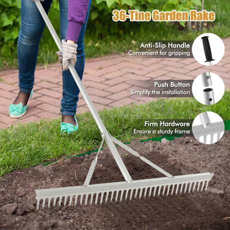 Aluminum Rake with 36" Wide Rake Head and 68" Long Handle