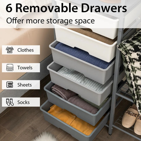 Free Standing Closet Organizer with Removable Drawers and Shelves-Gray