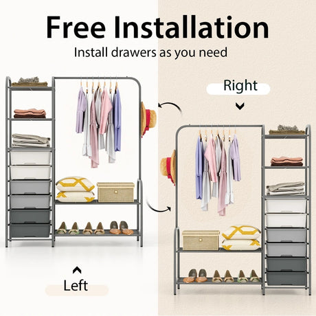 Free Standing Closet Organizer with Removable Drawers and Shelves-Gray