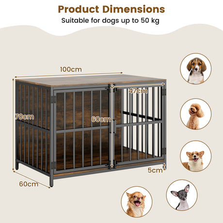 Heavy-duty Dog Crate Furniture with Dual Lockable Double Doors-Rustic Brown